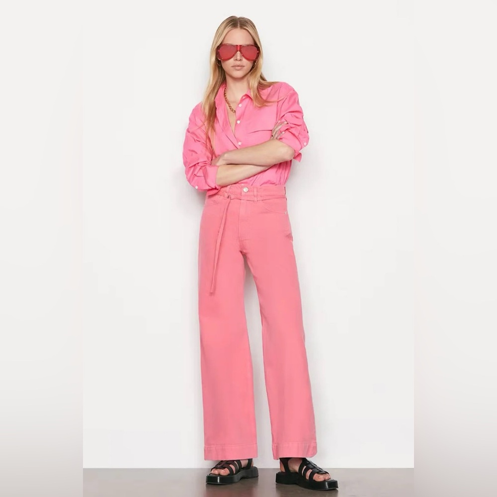 FRAME The Oversized Vacation Organic Cotton Shirt Bright Pink - Picture 2 of 15